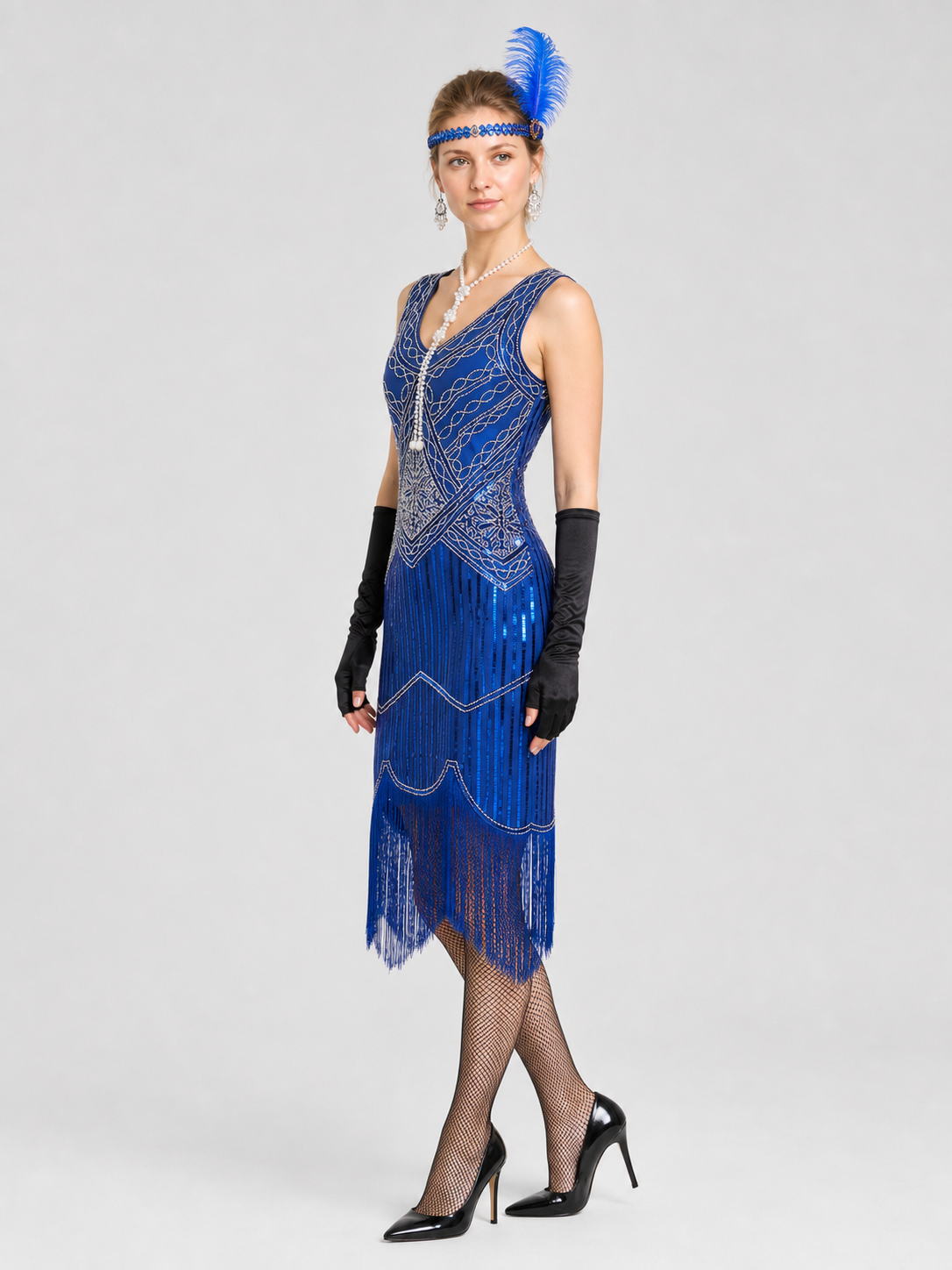 1920s Retro Sequin and Fringe Dress side view