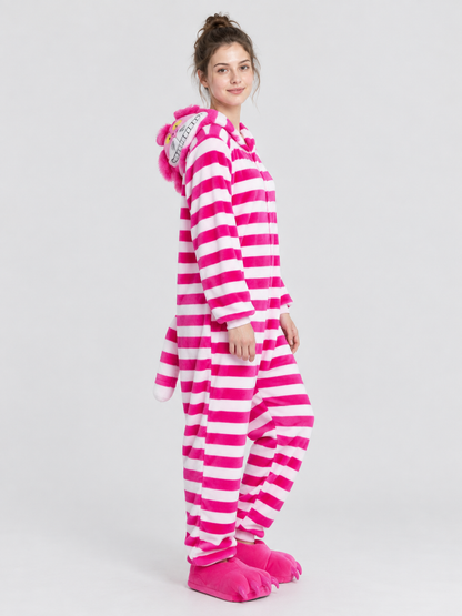 Striped Kigurumi Pajama with Animal Face on Hood