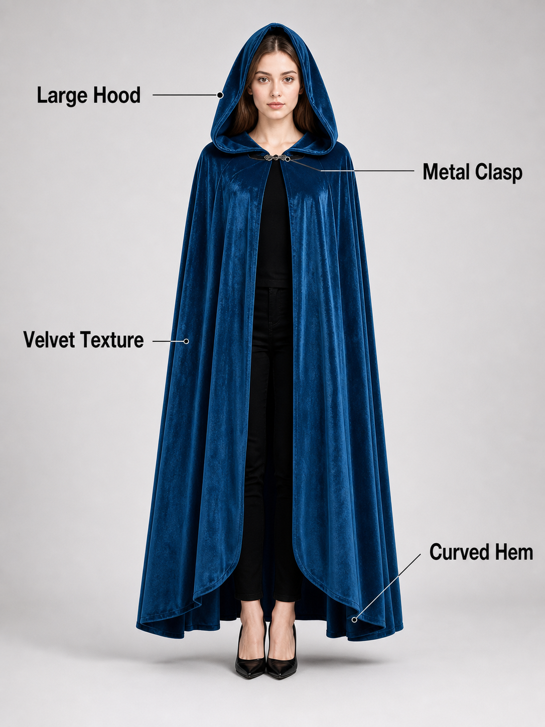Blue Medieval Hooded Costume Cloak