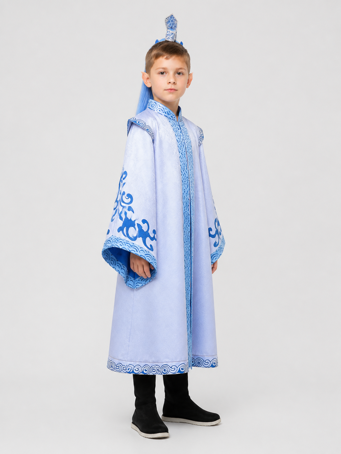 Ao Bing Cosplay Costume, White-and-Blue Robe with Wig side view