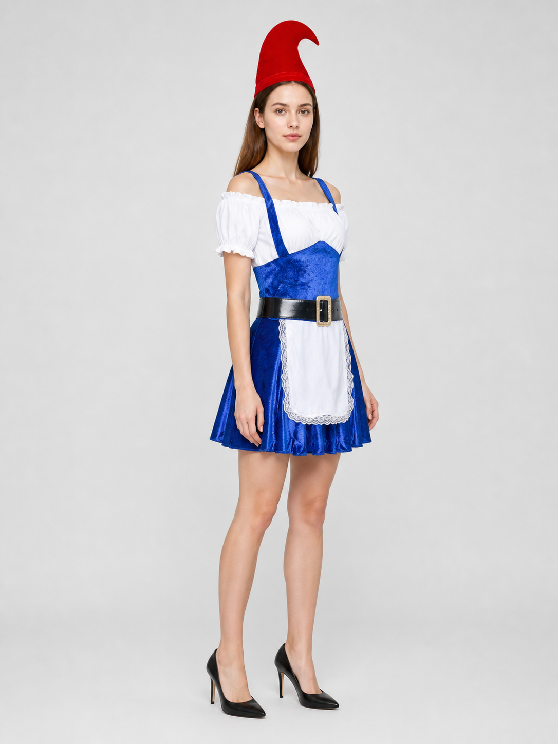 Bavarian-Style Cosplay Costume: Dress, Hat, and Belt side view