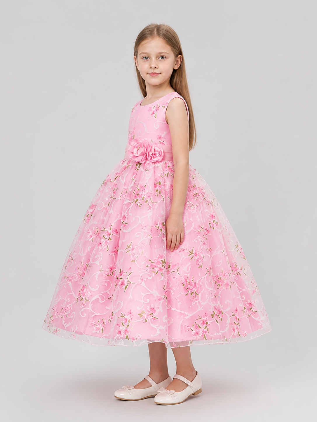 European Floral Print Tutu Dress for Weddings side view