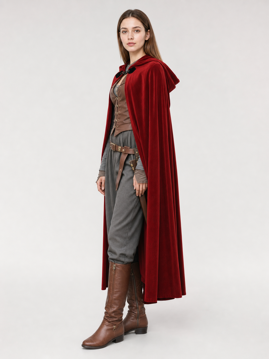 Burgundy Medieval Hooded Costume Cloak