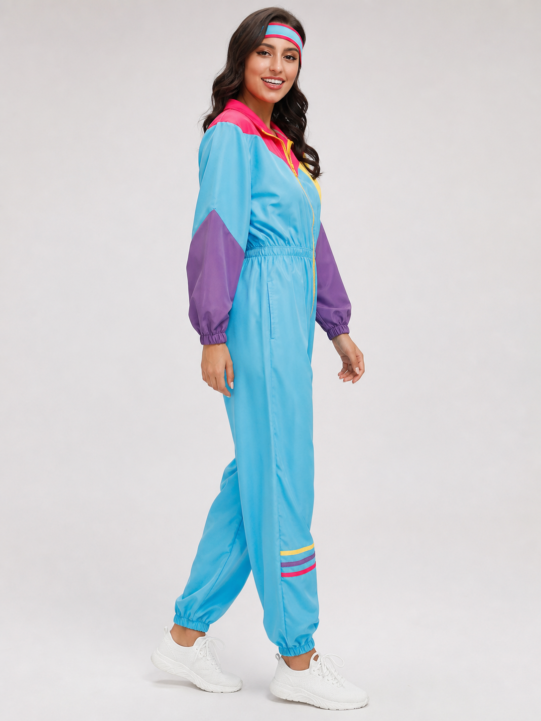 Retro Disco-Style Jumpsuit with Color Inserts