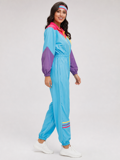 Retro Disco-Style Jumpsuit with Color Inserts