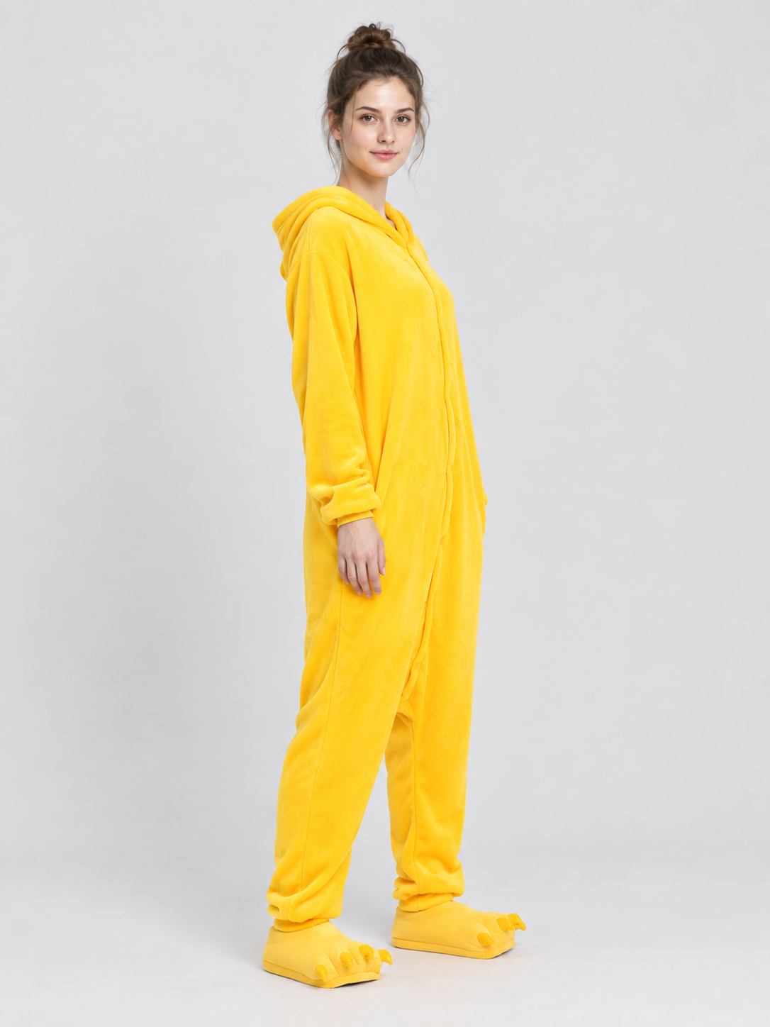 Yellow Flannel Hooded Pajama Jumpsuit