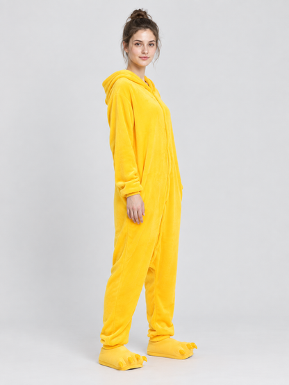 Yellow Flannel Hooded Pajama Jumpsuit