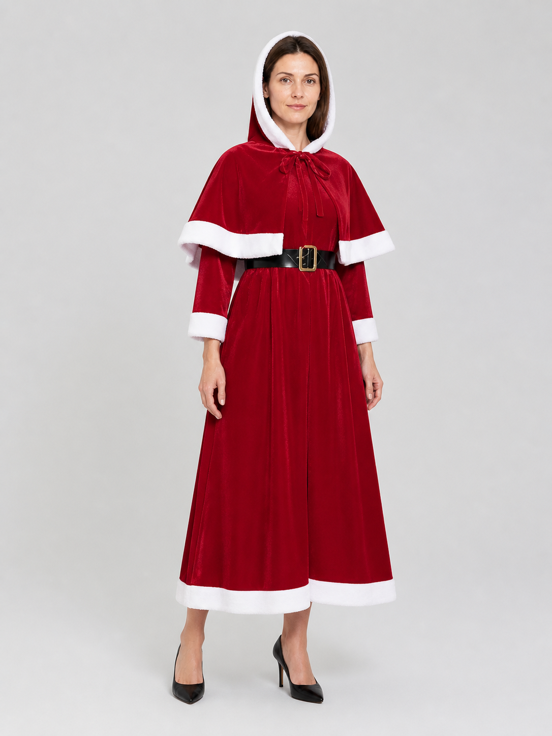 New Year's Dress with Hood and Belt, Red and White side view