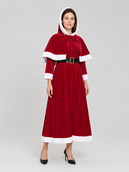 New Year's Dress with Hood and Belt, Red and White side view