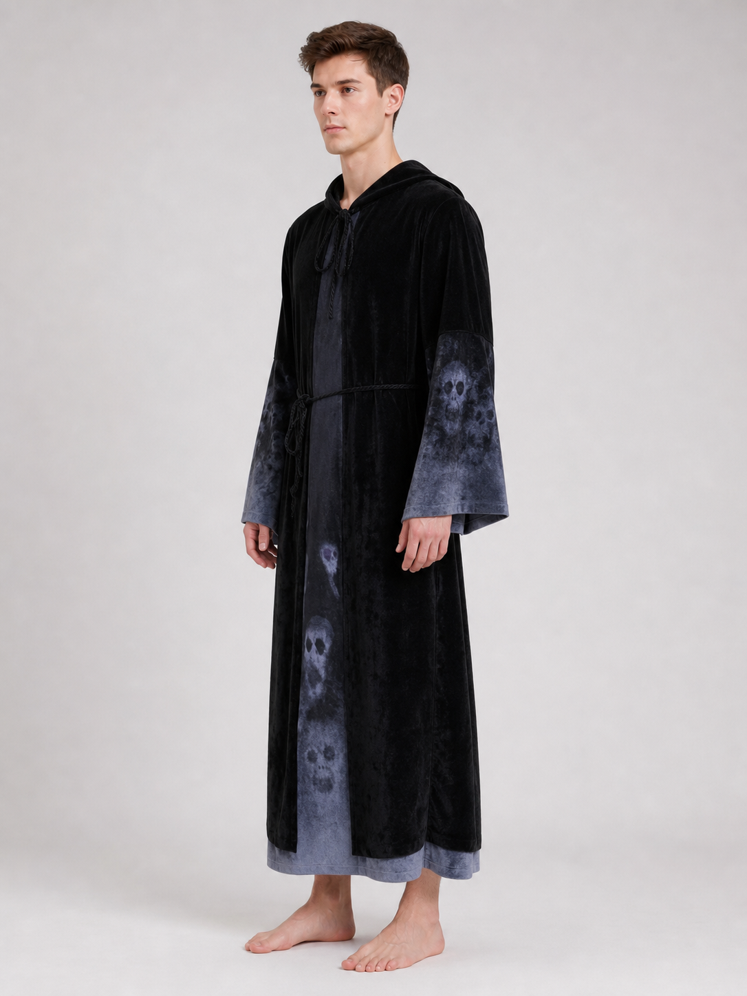 Gothic hooded robe costume with skulls