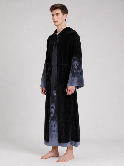 Gothic hooded robe costume with skulls