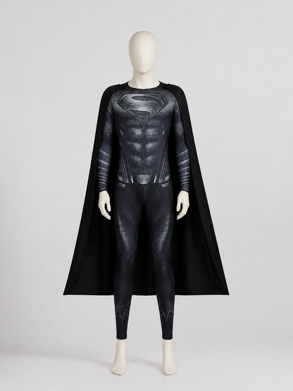 Superman Costume: Black Jumpsuit with Cape for Cosplay side view