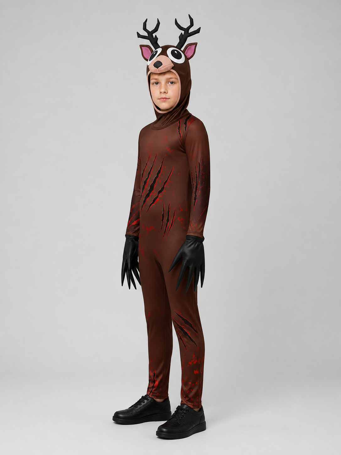 Carnival Costume “Monster Deer” with Antlers and Gloves side view