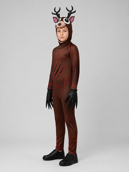 Carnival Costume “Monster Deer” with Antlers and Gloves side view