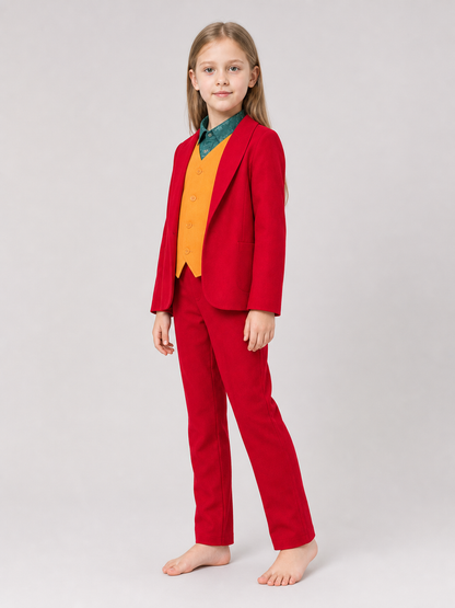 Bright Halloween cosplay costume with a red blazer