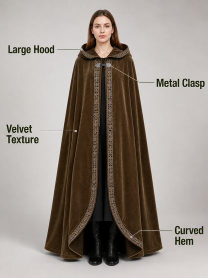 Long Hooded Robe, Brown, Loose Fit side view 8