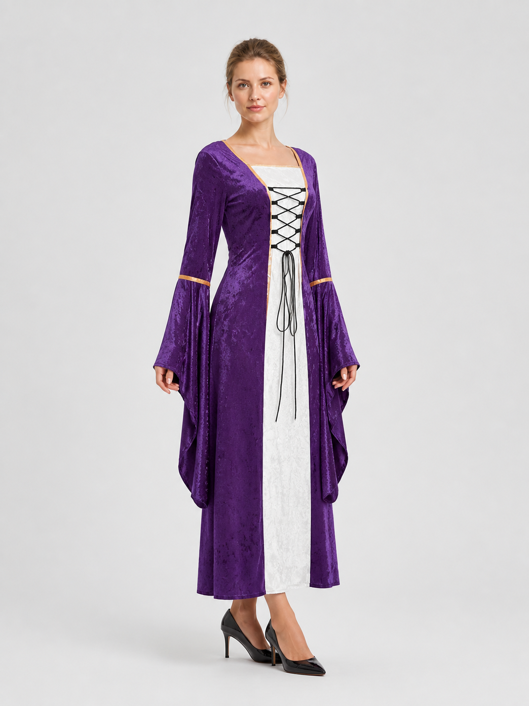 Long Medieval-Style Dress with Sleeves side view