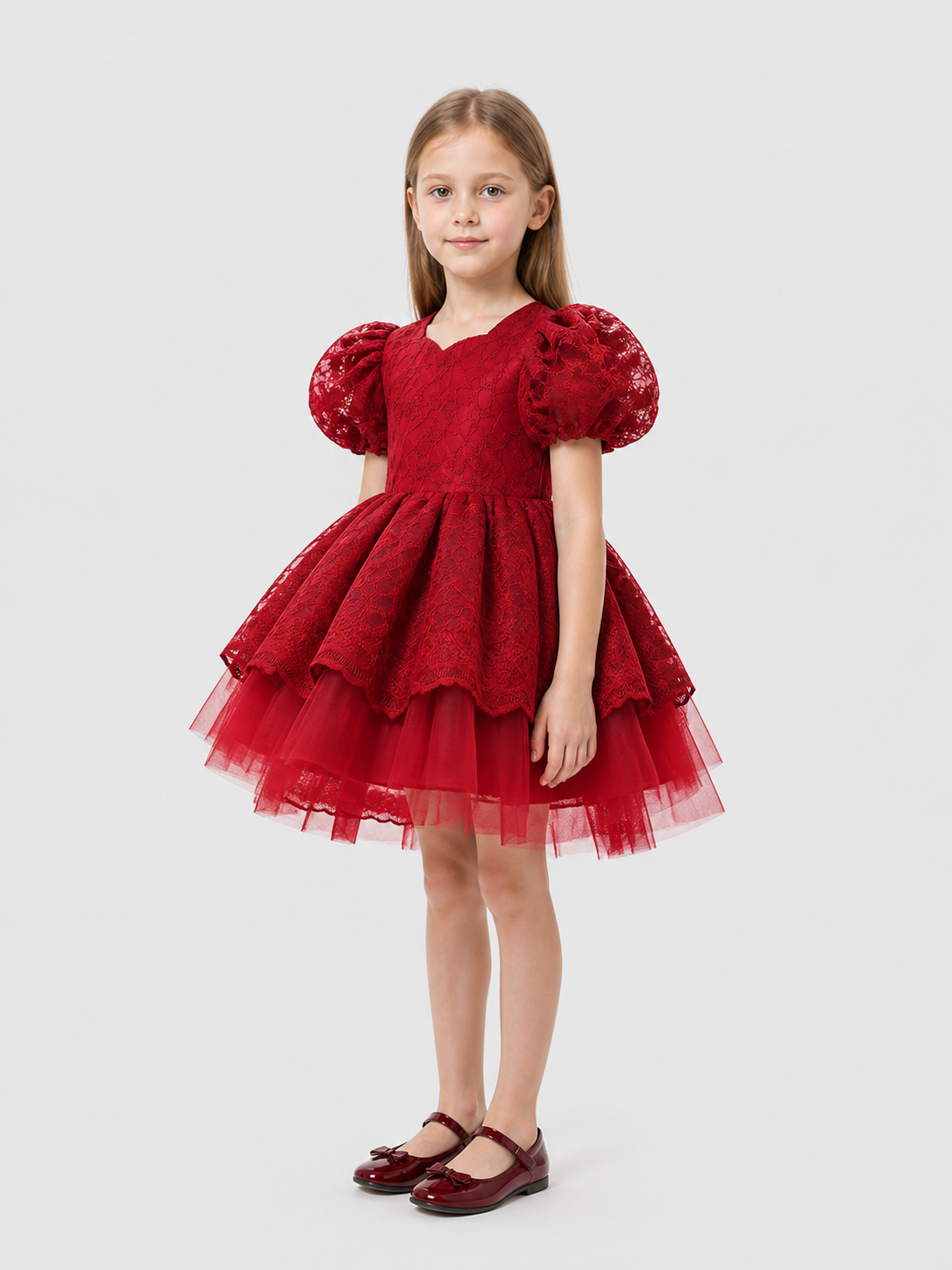 Festive Princess Dress with Lace and Full Skirt side view