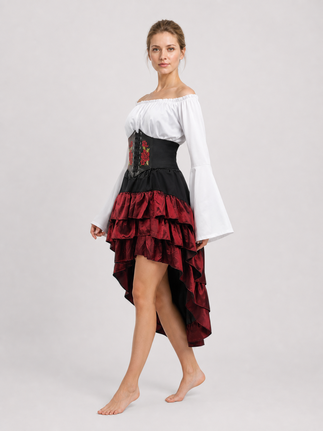 Gothic Halloween Set with an Asymmetrical Skirt side view