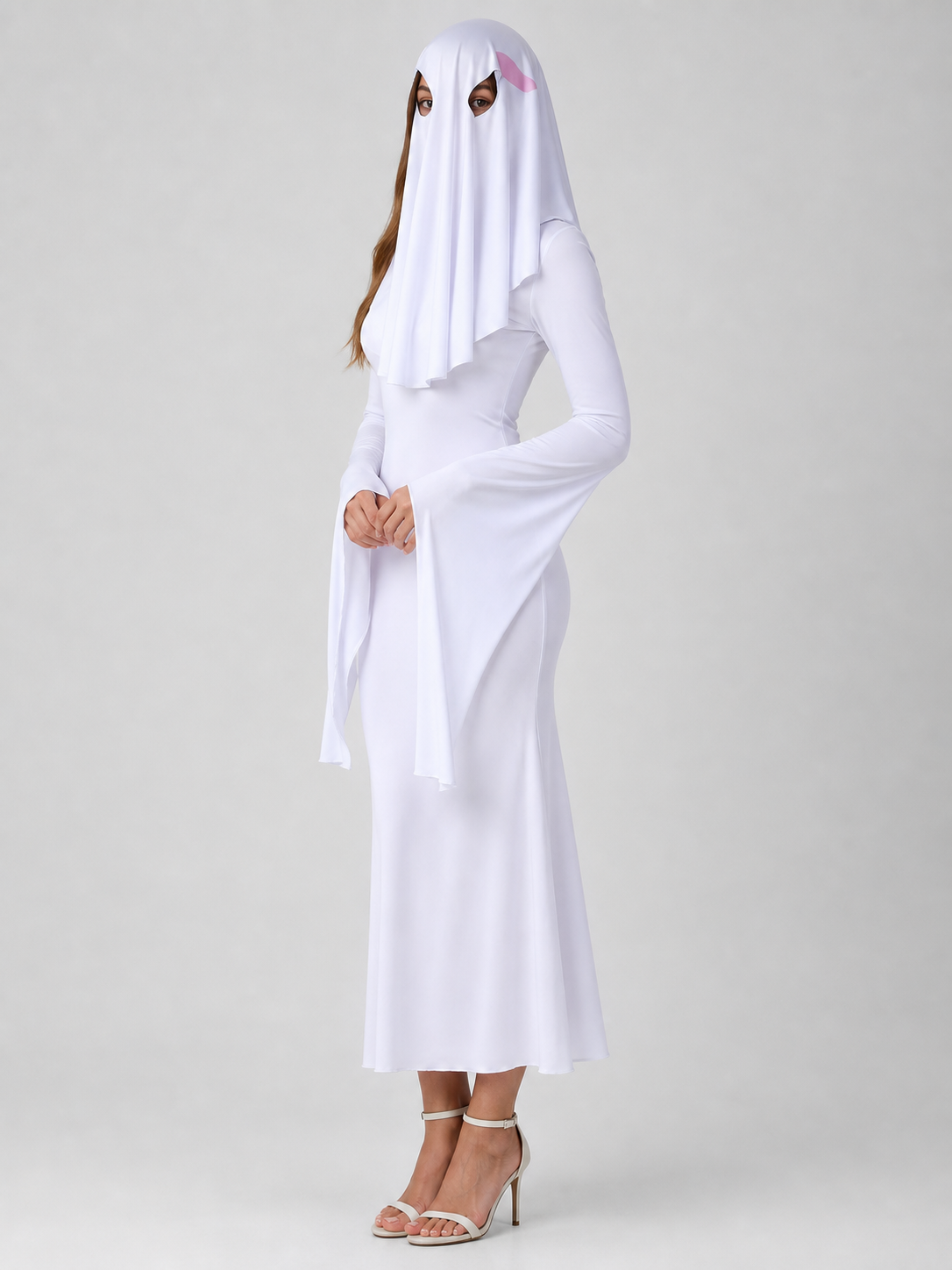 Ghost Cosplay Costume — White Hooded Dress side view