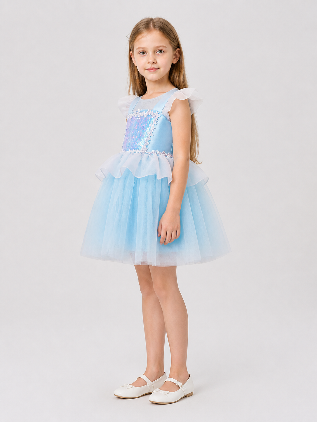 Light Blue Children's Tutu Dress with Lace and Sequins