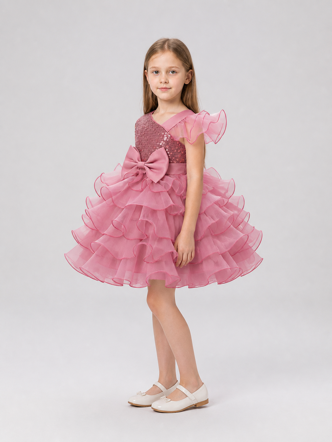 One-Shoulder Sequined Princess Dress for Performances side view