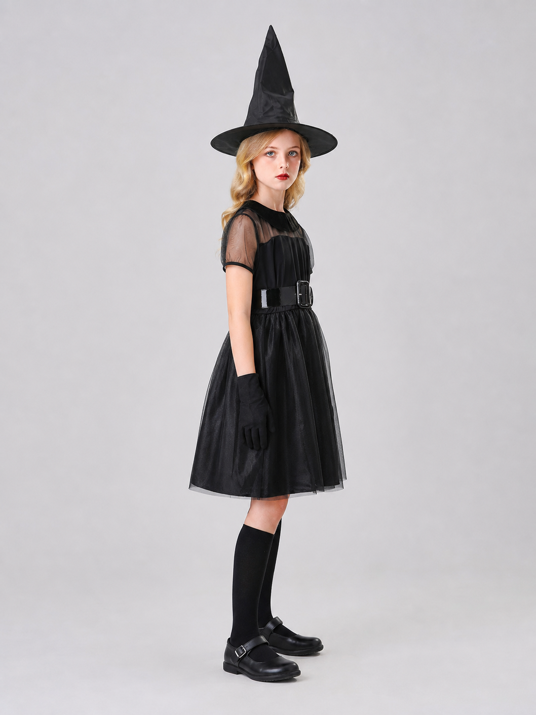 Witch Costume: Black Dress with Mesh Skirt