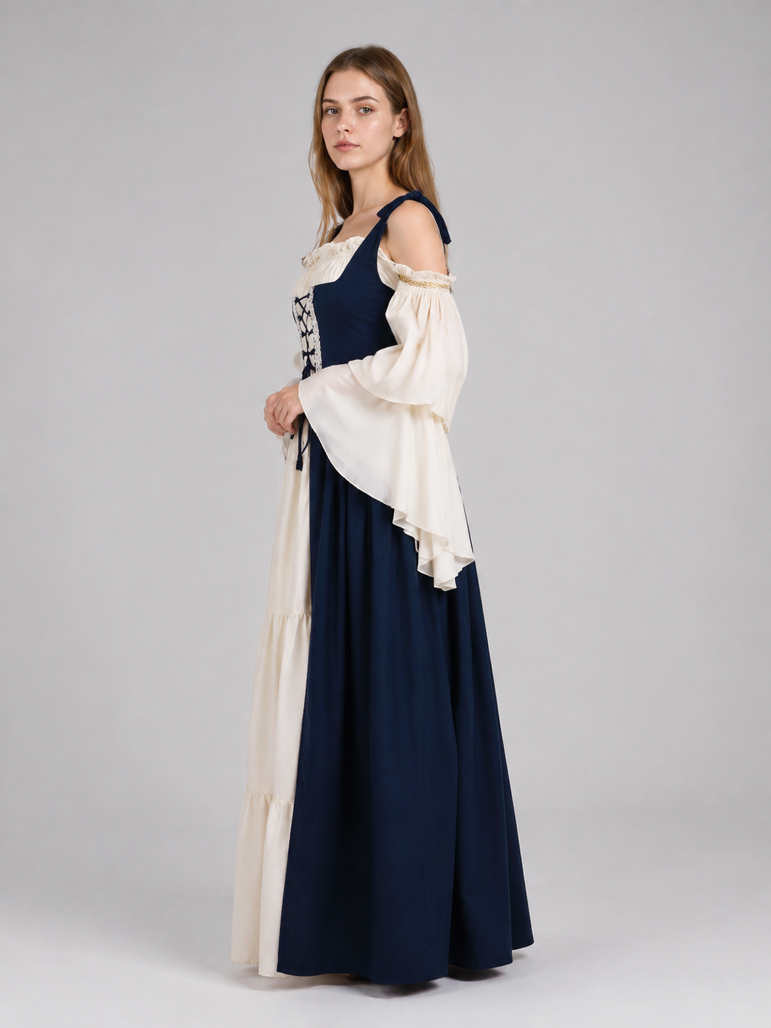 Medieval Dress with Lace-Up Front and Flared Sleeves side view