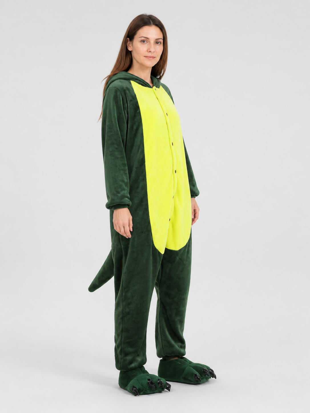 Flannel Crocodile Hooded Pajama Jumpsuit side view