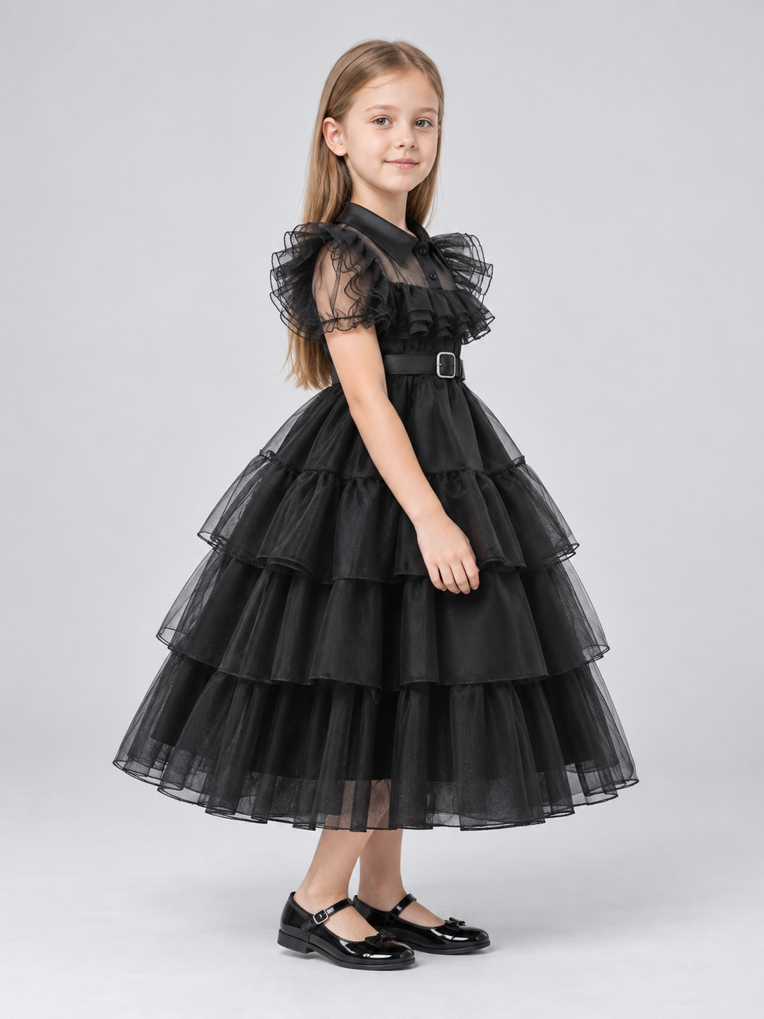 Girls' Dressy Dress with Full Skirt and Collar side view