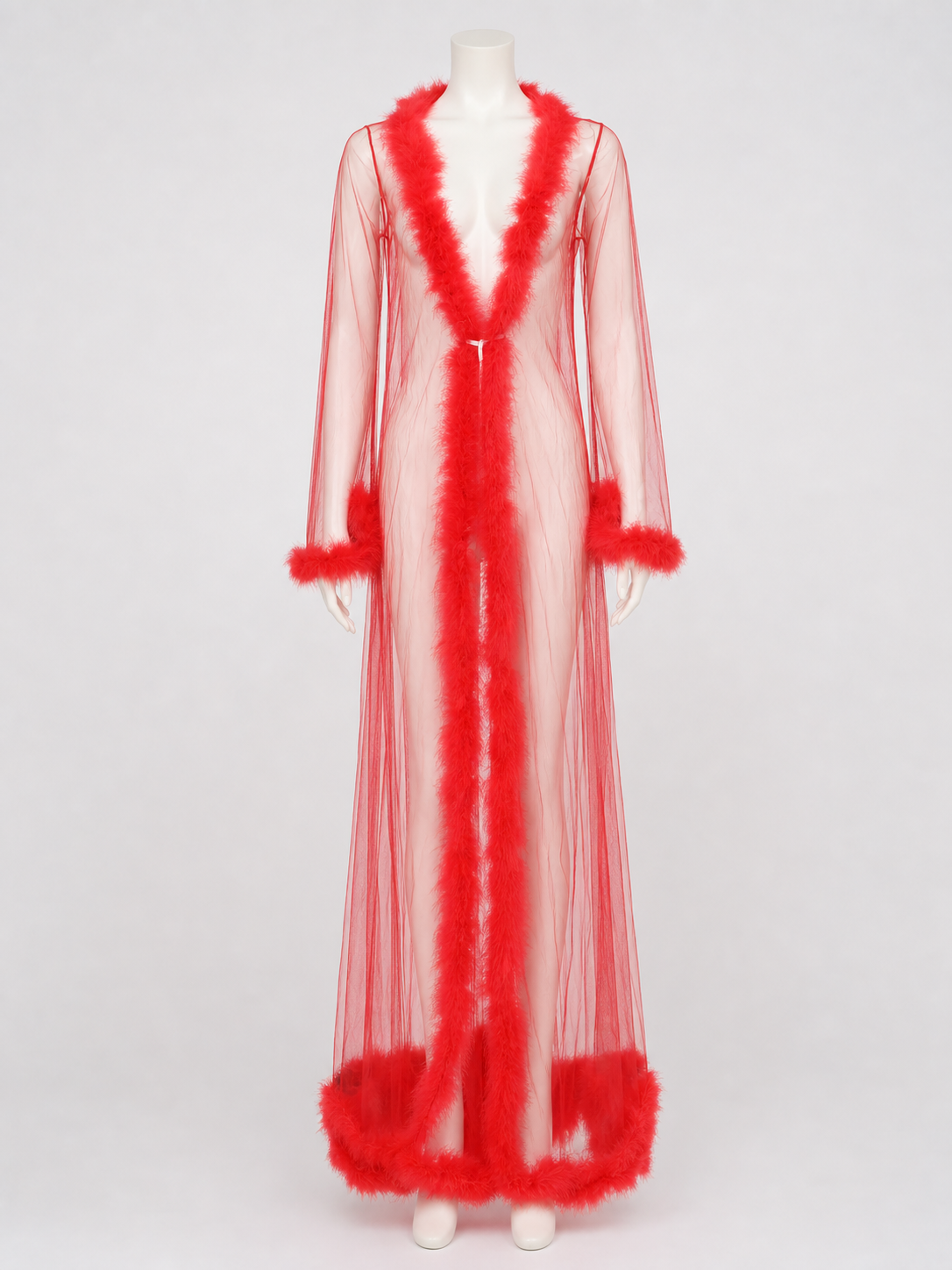 Open-Front Robe with Red Fuzzy Trim