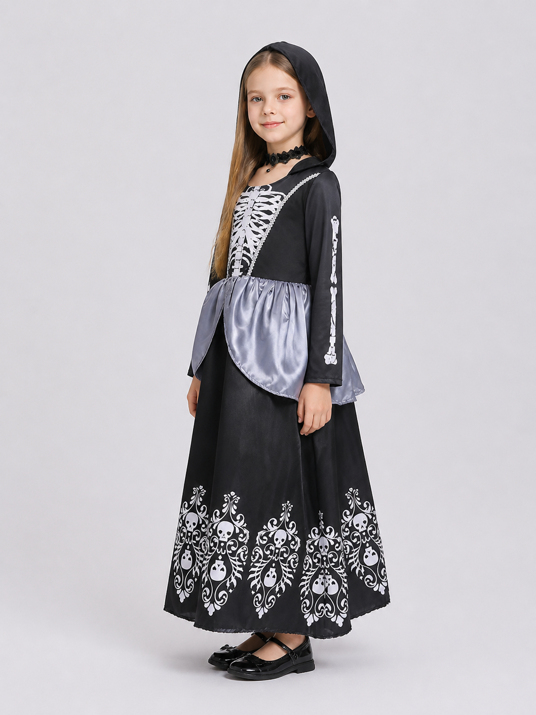 Black Halloween Skull Dress with Hood