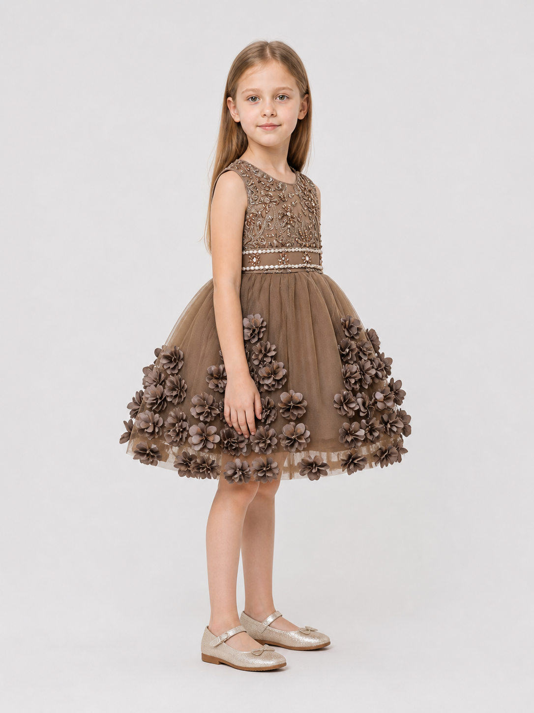 Children's Dressy Tutu Dress with Flowers and Sequins side view