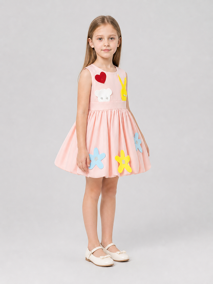 Elegant Dress with 3D Appliqués and a Full Skirt