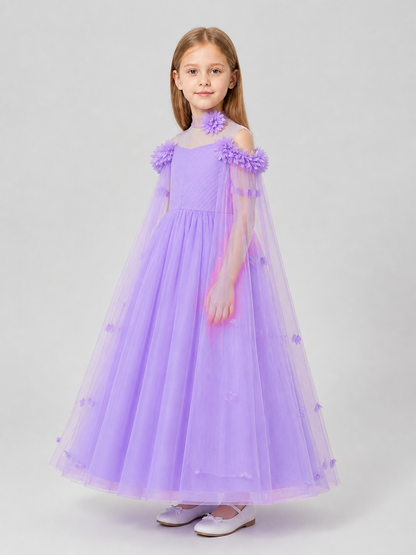 Long Light Purple Princess Dress with Tulle side view