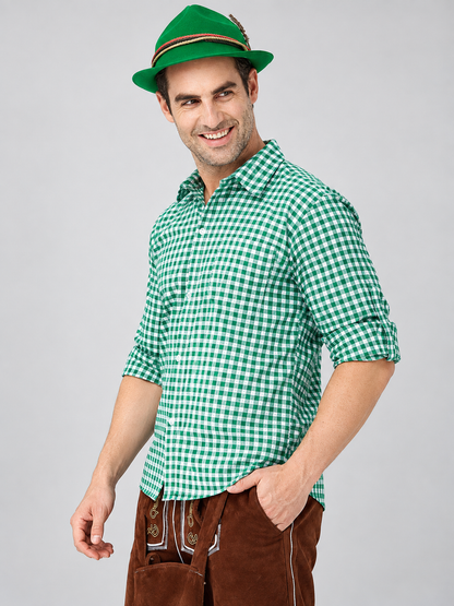 Green and White Plaid Shirt for Oktoberfest