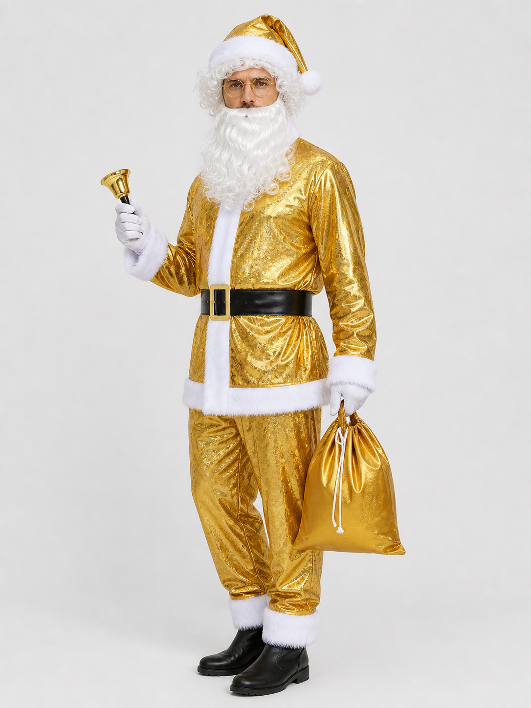 Gold Santa Claus Costume with Accessories side view