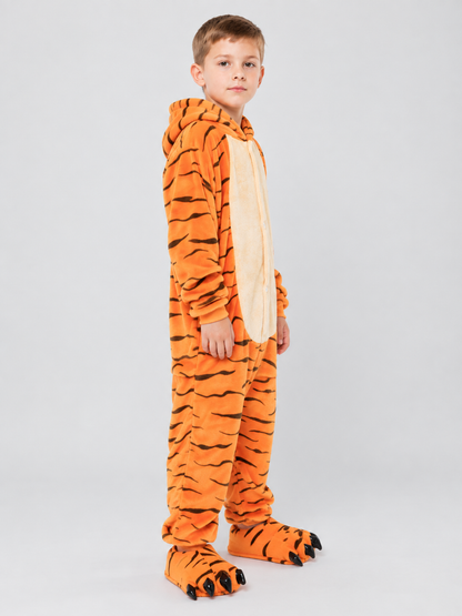 Kids' Hooded Tiger Striped Pajama Jumpsuit