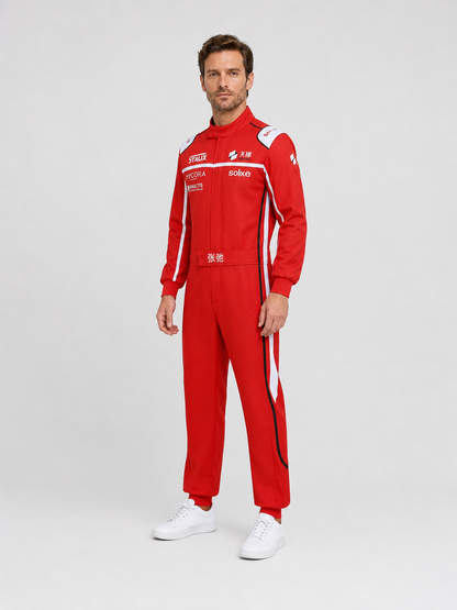 Red and White Racing Suit with Zipper and Collar side view