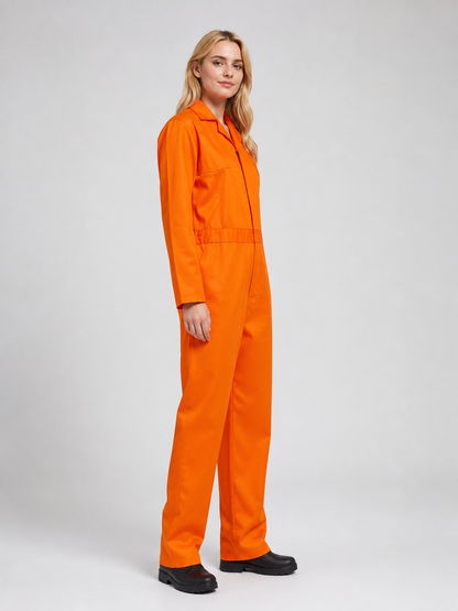 Orange Long-Sleeve Utility Jumpsuit
