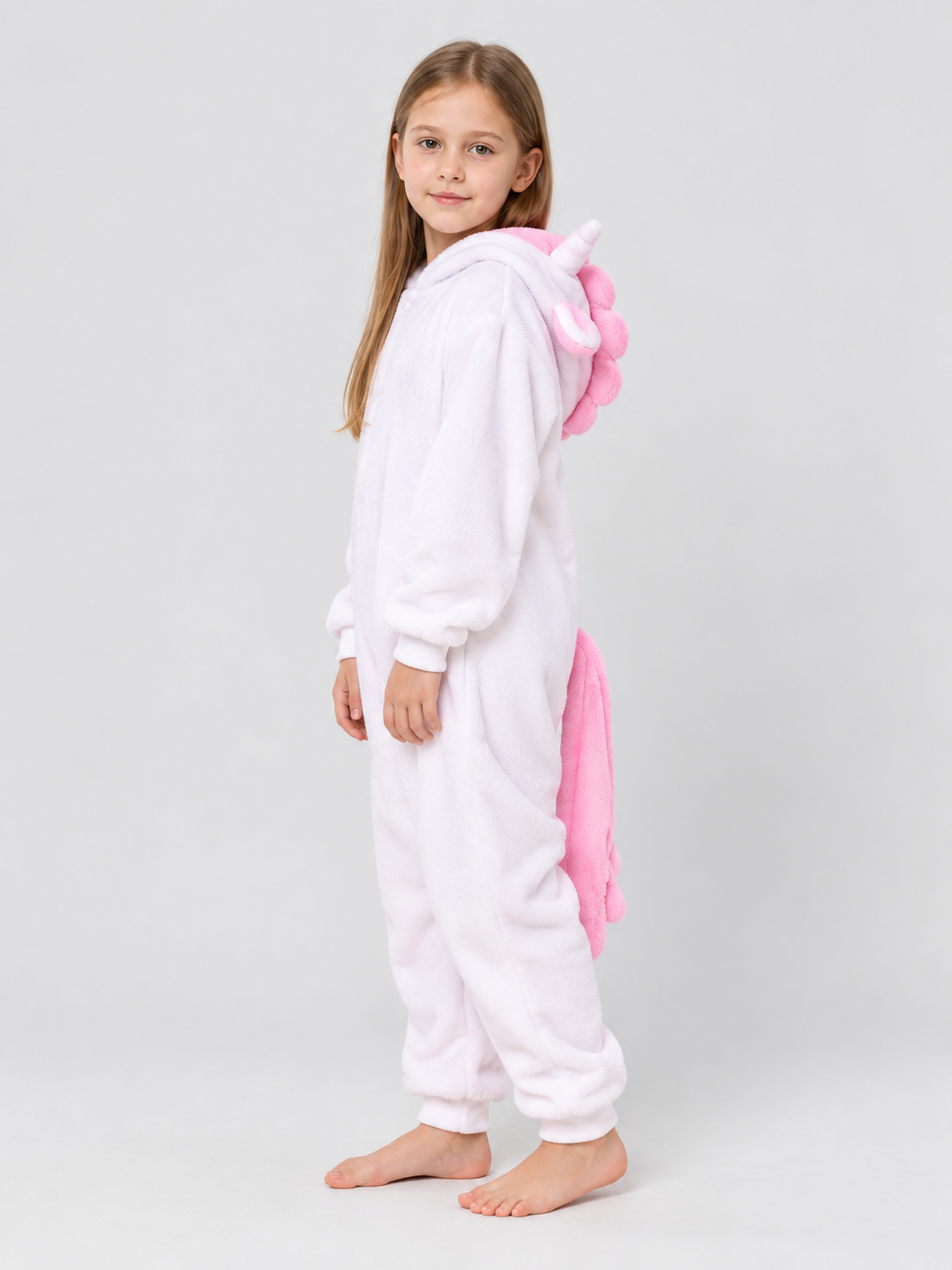 Kids Unicorn Hooded Pajama Jumpsuit White and Pink