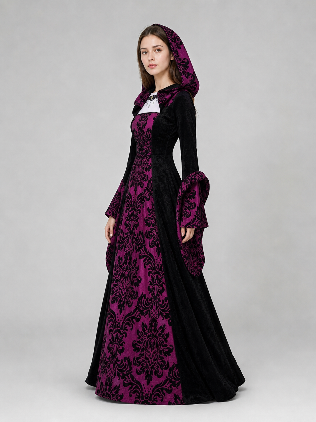 Gothic Hooded Dress with a Full Skirt
