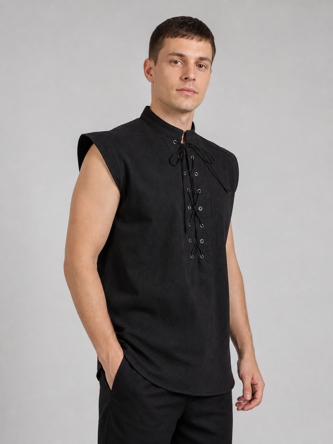Gothic Lace-Up Vest with Stand Collar