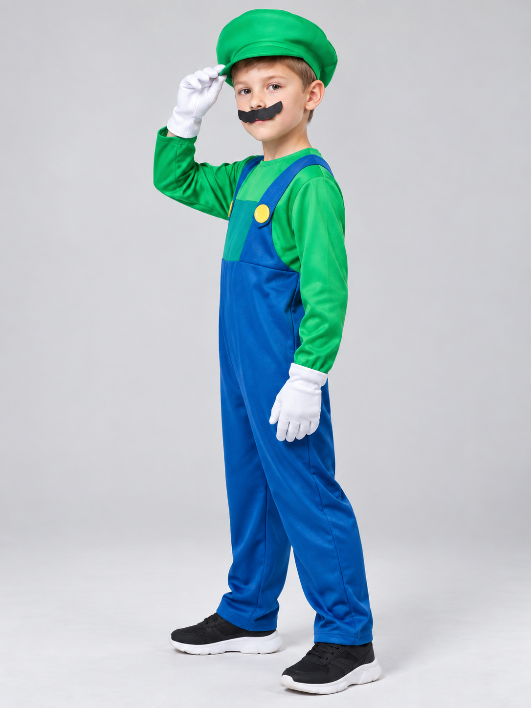Kids' Carnival Costume Green Jumpsuit with Mustache