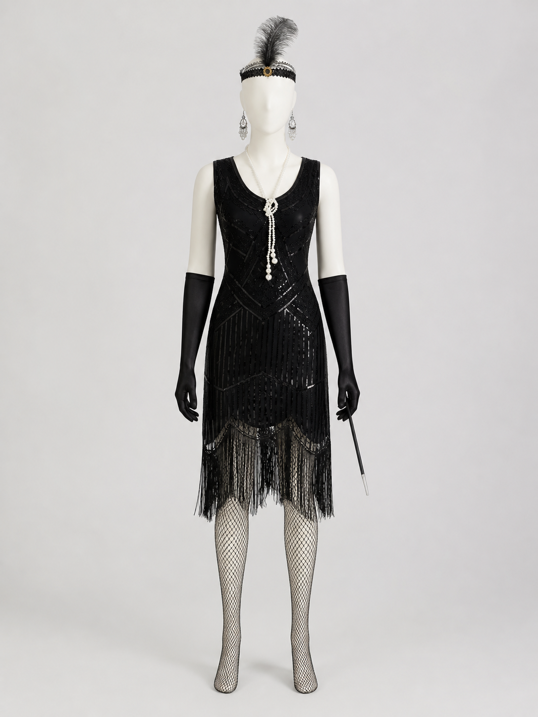 1920s Sequin Dress Set with Long Fringe side view