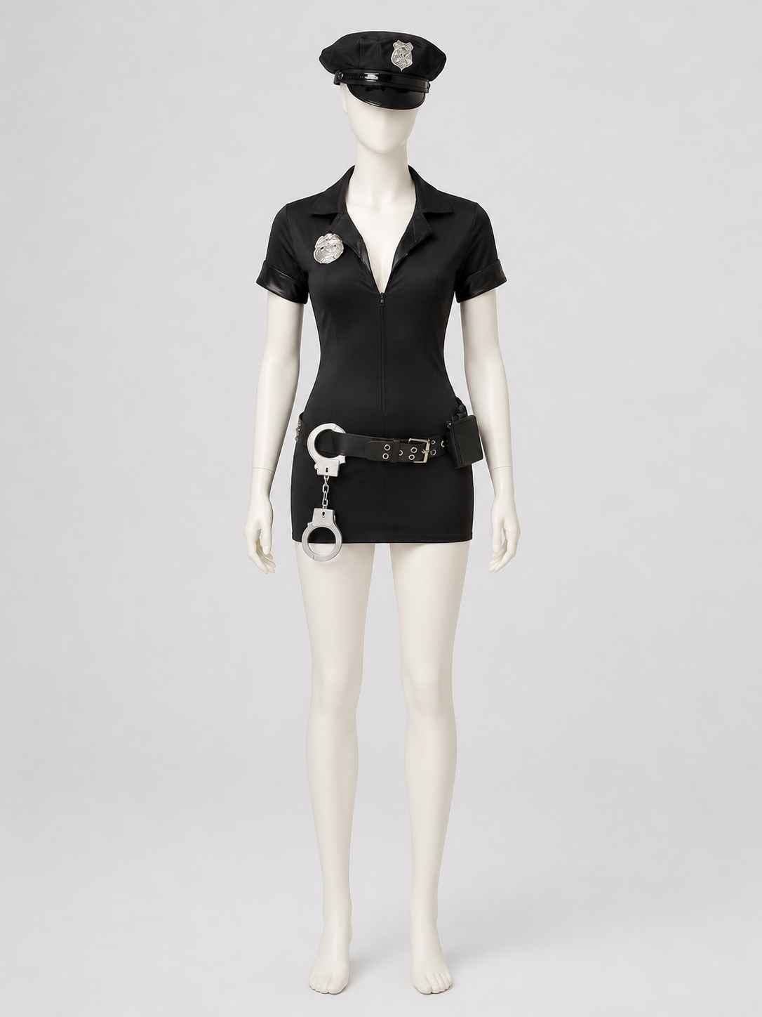 Black Police-Style Costume with Shorts and Cap side view
