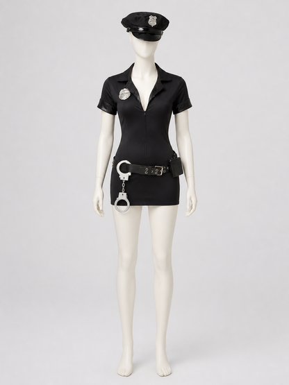Black Police-Style Costume with Shorts and Cap side view