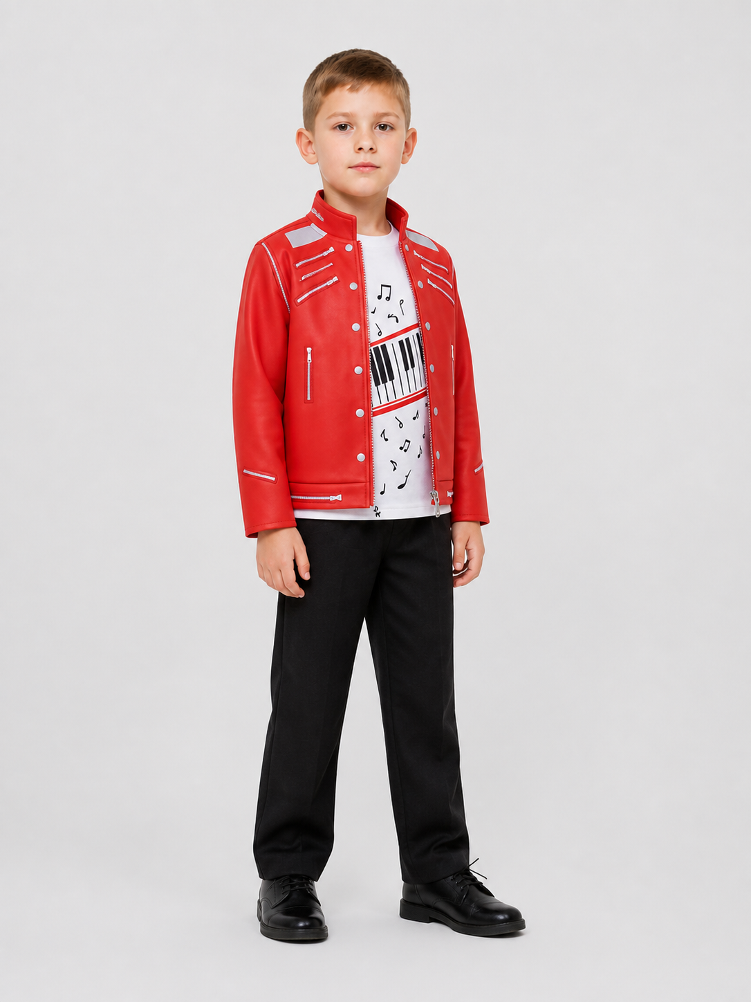 Children’s Michael Jackson-style costume, red jacket, 3-piece side view