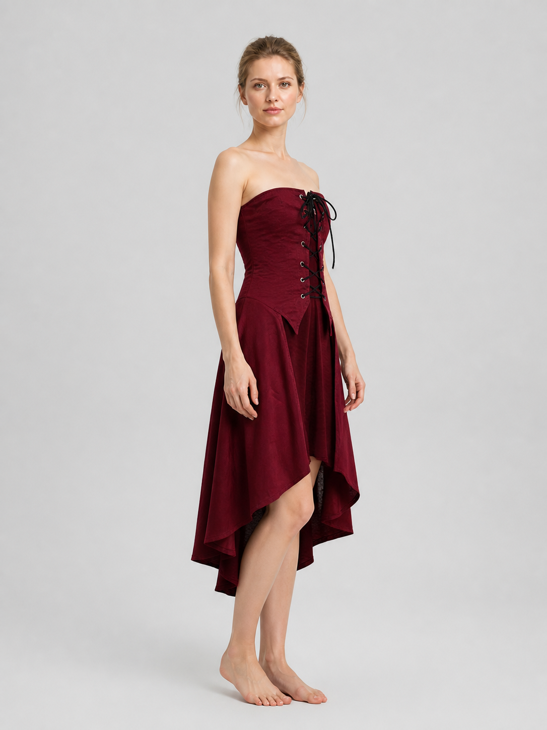 Shirt with Corset Lacing and Asymmetrical Hem side view
