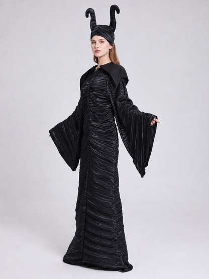 Long Black Dress with Bell Sleeves side view